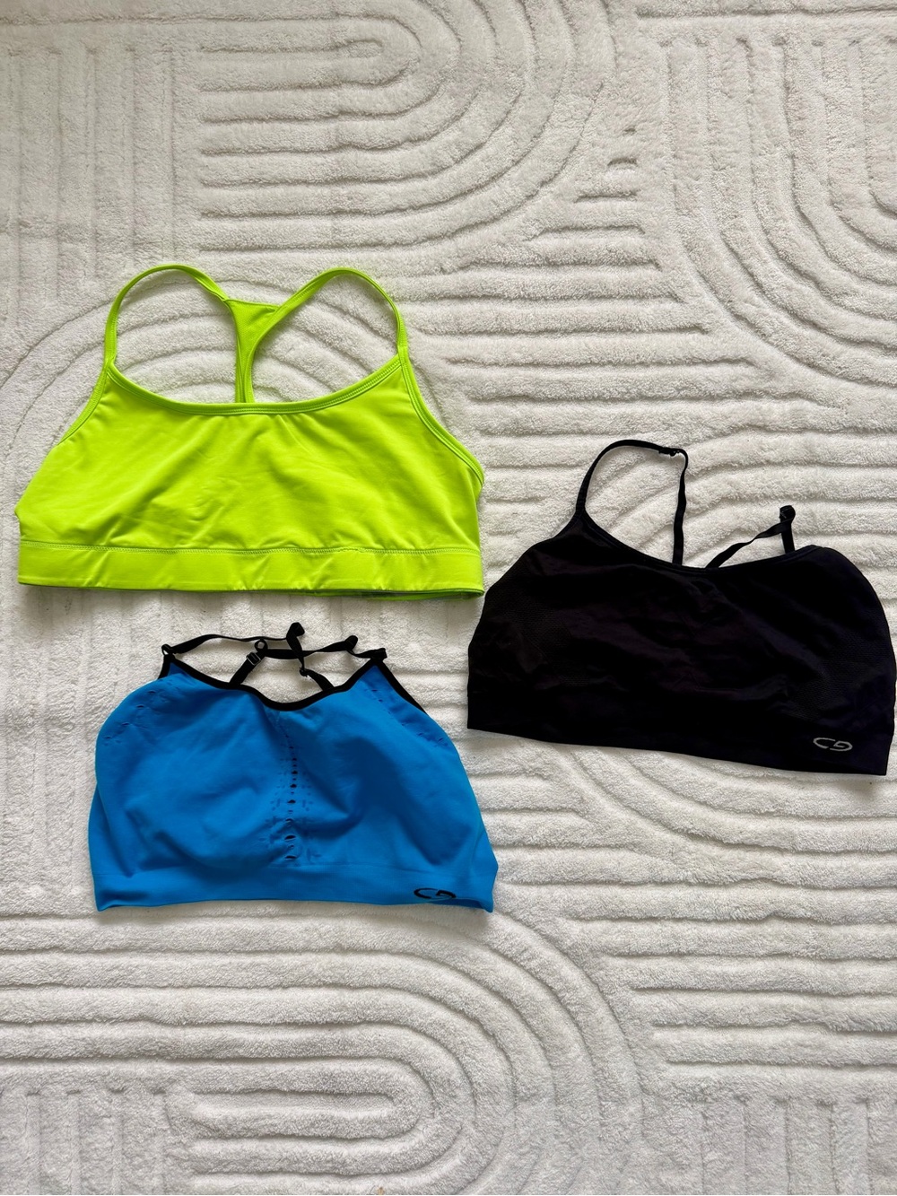Set of 3 Sports Bras - Neon Yellow, Black, Blue